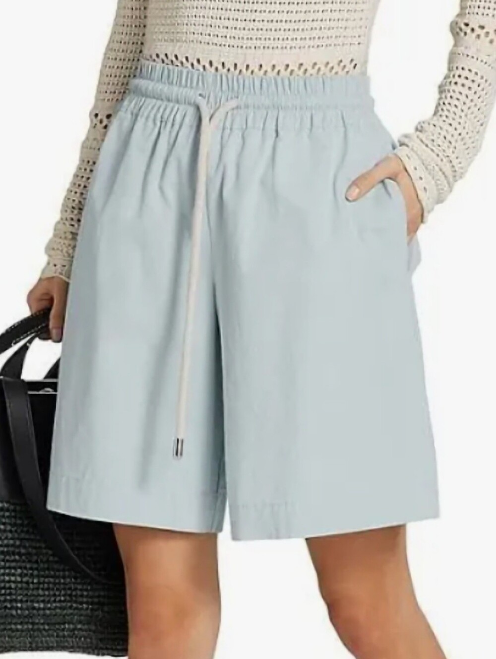 Proenza Schouler White Label Women's Blue Cotton Linen Drawstring Shorts $350 XL